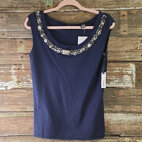 Dana Bachman Embellished Navy Blue Women's Top, Size M, NWT - Picture 1 of 5